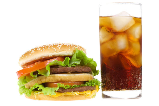 Double hamburger with vegetables and cold cola