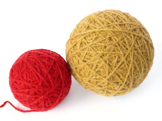 red and yellow wool skeins