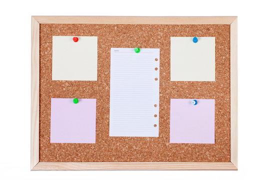 Blank Paper Notes on Corkboard