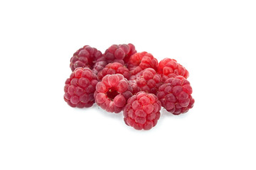 Appetizing juicy raspberries isolated on white background