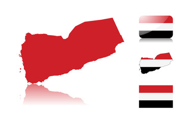Yemen map and flags