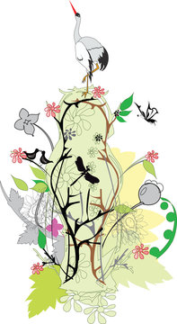Spring abstract with a stork