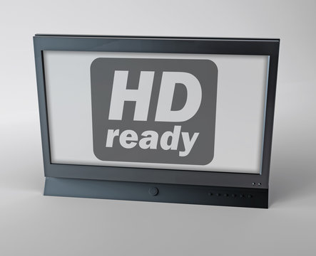 Flatscreen TV with "HD ready" label on screen