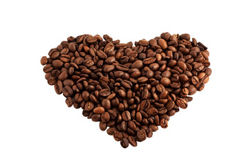 Heart of coffee beans isolated on the white