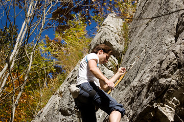 Naklejka premium Bergsport - Klettern am Felsen in den Alpen