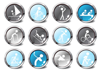 Set of glossy sport icons in different colors