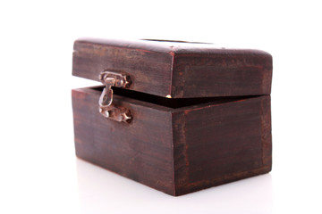 Old wooden box of treasure  isolated on white background