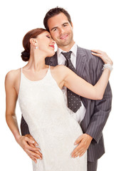 fashion couple, studio shot on white