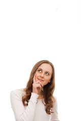 Fototapeta premium Hmmm! - let me think Young woman thinking on white