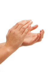 Clap clap!! Female hands clapping on white - obrazy, fototapety, plakaty