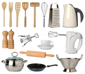 Kitchen utensils isolated on white background