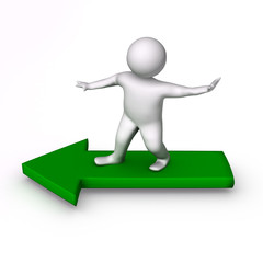 3d man surfing on green arrow