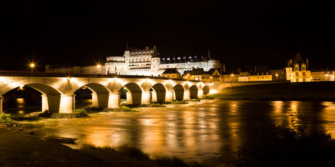 Fototapeta na wymiar Amboise Chateau and bridge at night, France