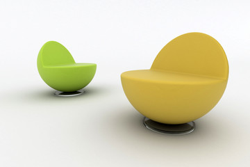 Two modern armchairs isolated on white background. 3d image.