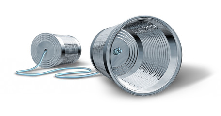 Tin can telephone isolated on white