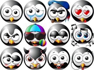 Pinguino Icone-Penguin Emoticons-Pingouin Icones-12 Vector