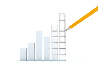 Business graph with yellow pencil
