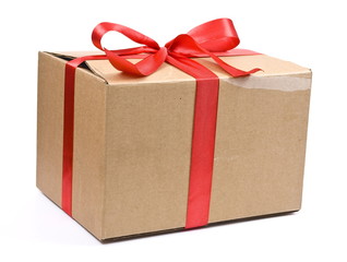 Cardboard box with red bow
