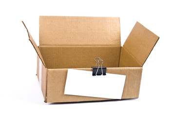 Cardboard box with note