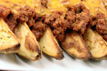 gourmet chili fries close up