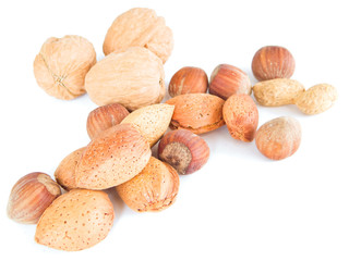 Mixed nuts isolated on white.