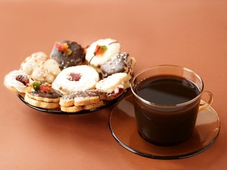 black coffee and cakes