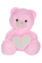 Teddy bear with heart shape isolated on white background