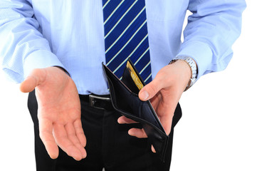 Businessman is surprised with empty wallet