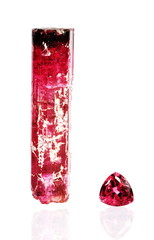 Rubellite tourmaline crystal and 23ct gemstone