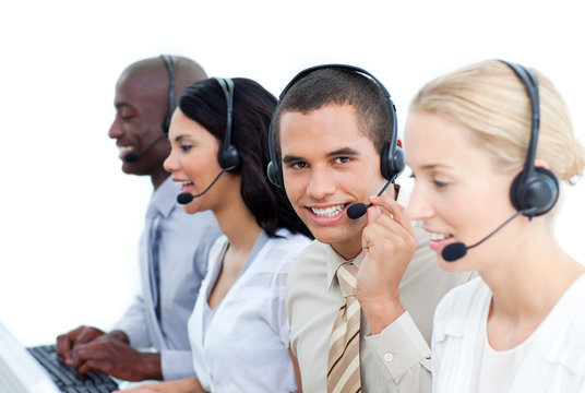 Ambitious business people working in a call center