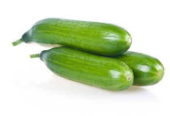 Three Ripe Green Cucumbers Isolated