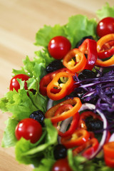 Fresh Lettuce Tomato Pepper Olive Red Onion and Cabbage Salad