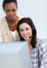 Self-assured manager checking his employee's work