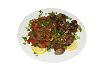 Dried chicken hearts in butter with bean garnish