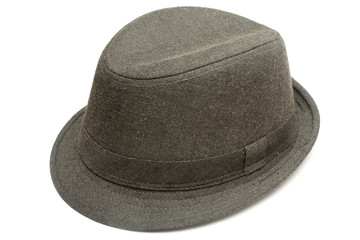 One fashin hat made of dark denim isolated in white