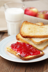 Toast with jam and milk