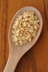 Crispy Rice Cereal on Wooden Spoon