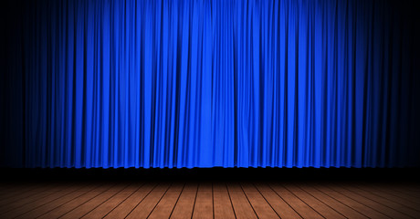 Blue theater curtain opening scene
