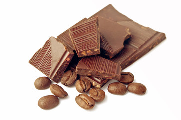 Delicious close-up of chocolate and cofee beans