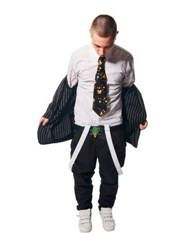 Fashionate hip-hop young man on white