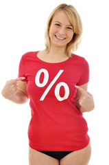Junge Frau im Sale-Shirt
