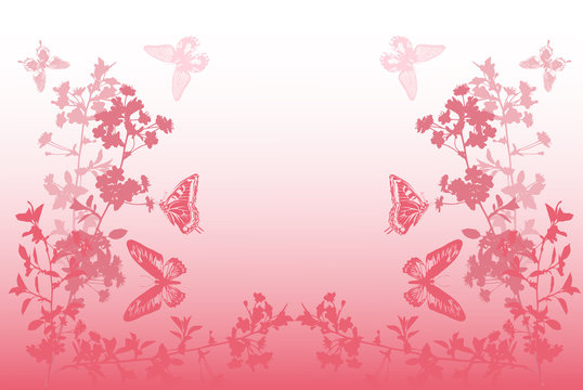 butterflies and half flower pink frame