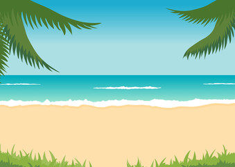 tropical landscape - beach, sea, waves, palms