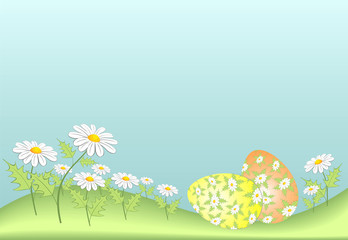 easter eggs among a grass and flowers
