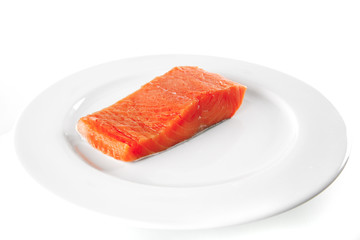 pink salmon on white plate