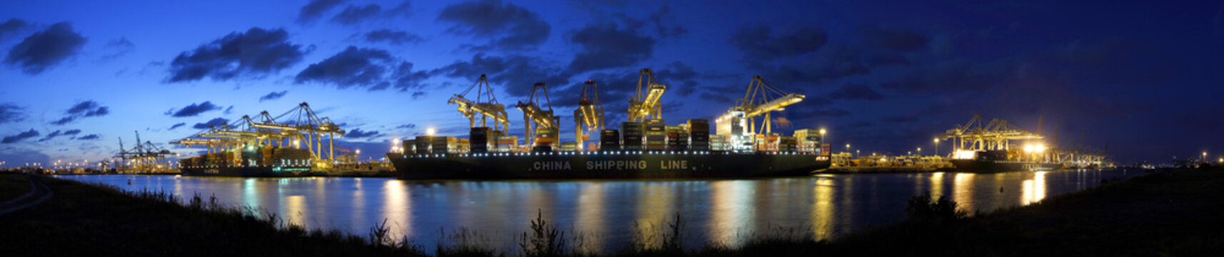 Container harbor during twilight