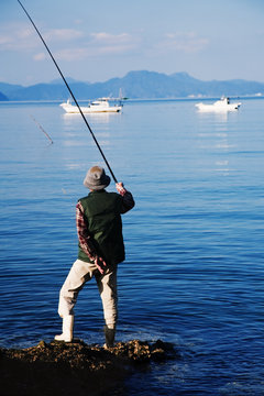 Old man fishing.Minamata,Kumamoto.Japan