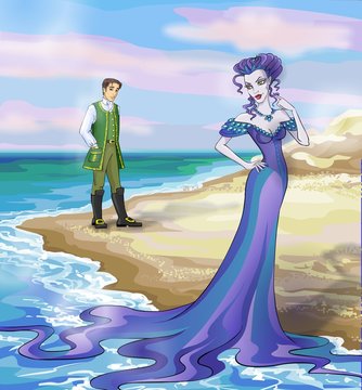 insidious witch with a prince at the seashore