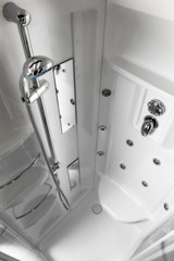 High angle perspective of the inside of a modern shower.