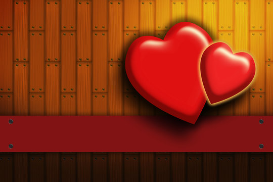 Two hearts on the wood background
